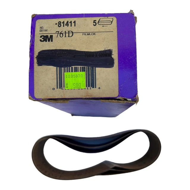 3M 761D 80 Grit 3 inch x 24 inch 81411 Sanding Belt Set of Three Belts Open Box