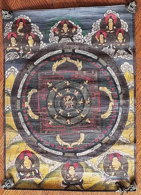 schöner feiner Thangka - " MANDALA mit 10 Buddhas/ Boddhisatvas"- Nepal um 1950