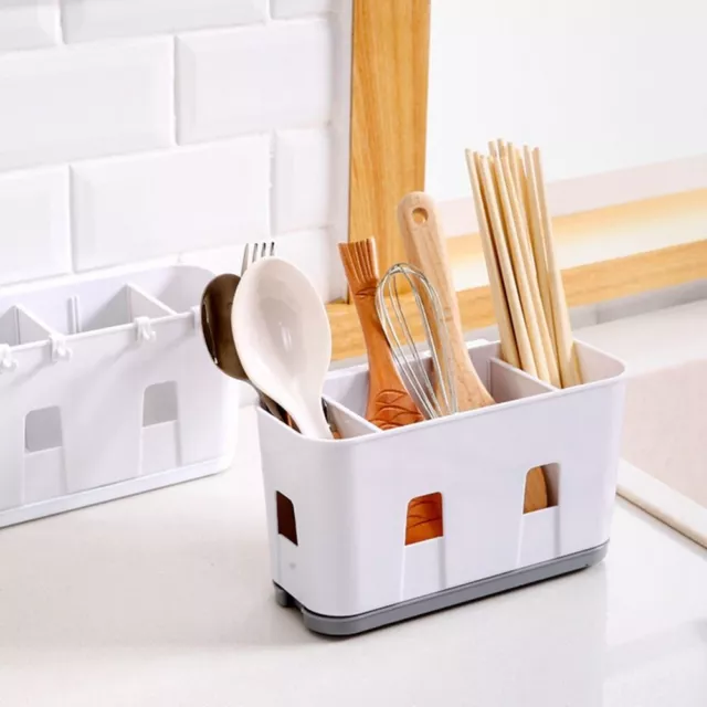 White Cutlery Drainer Rack Wall Mounted Chopsticks Storage Box  Home