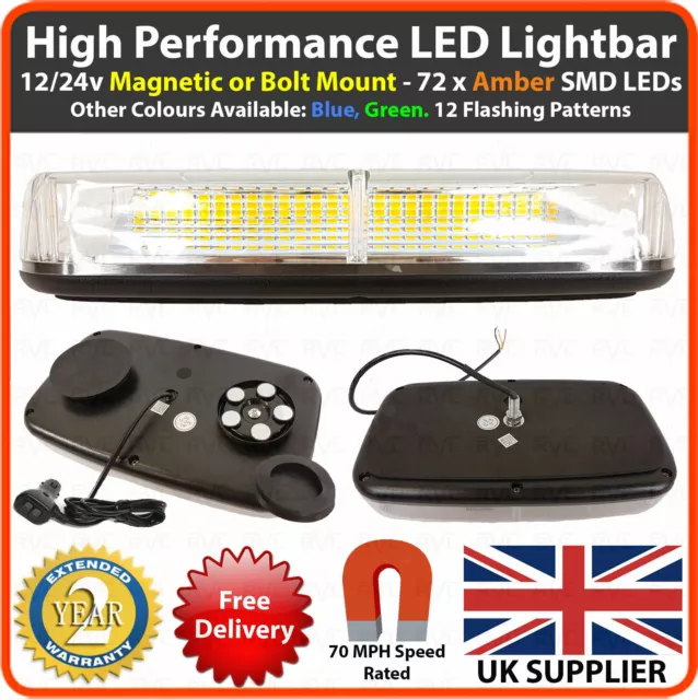 12/24v Amber LED Mini Lightbar Magnetic / Bolt Flashing Beacon Recovery Light
