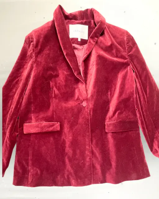 Red Velor Velvet Suit Jacket (size 14) + Trousers (size 16) set.