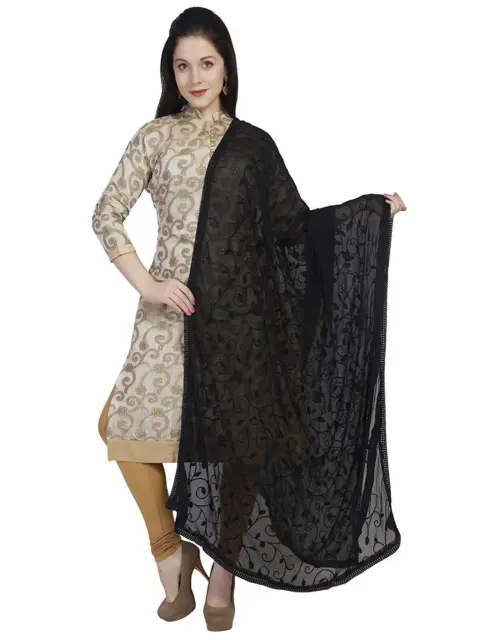 Dupatta Damen Indian Schwarz Stahl Chiffon Schal Kostüm Wrap Partykleidung