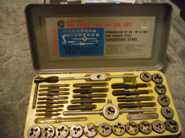 CHAMPION 40 Piece Tap & Die Set. Combo of NC/NF & NPT Fine Carbon Steel