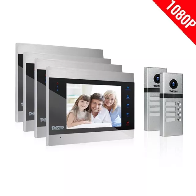 TMEZON Visiophone 4 Familles et Appartements Vidéo Interphone 4 Fils pour 1080P