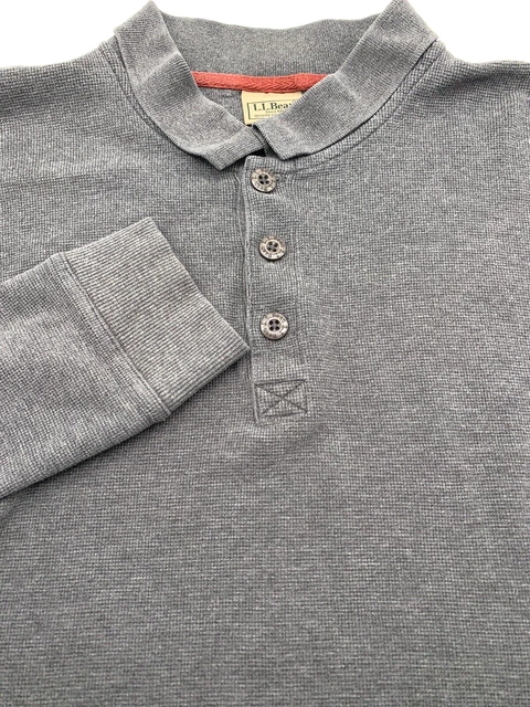 LL Bean Polo Mens XL Regular Gray Long Sleeve Thermal Casual Cotton 0KB31