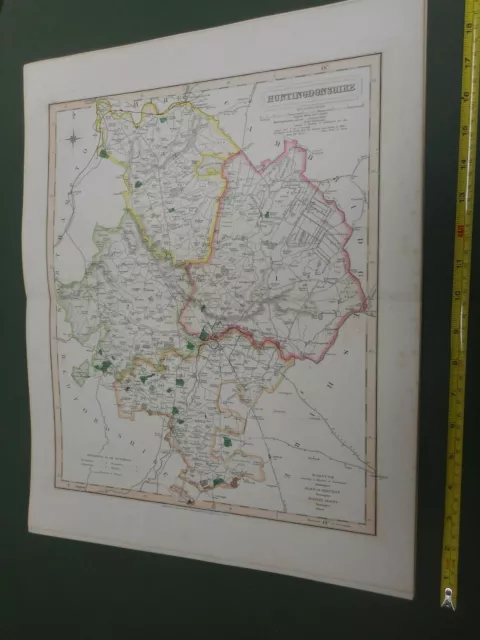 100% Original Huntingdonshire Map By Walker C1843 Vgc Hand Coloured Railways