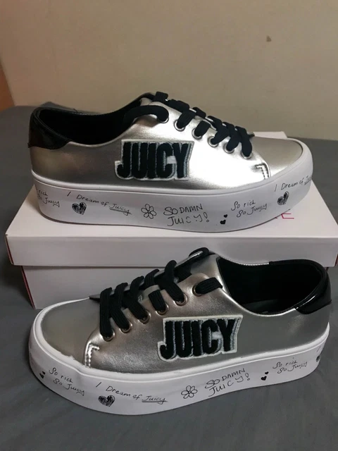 NEW JUICY COUTURE Women's Silver and White Sneakers with platform