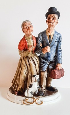 Coppia di statuine ANZIANI 17cm + 12cm CAPODIMONTE originali 1988 