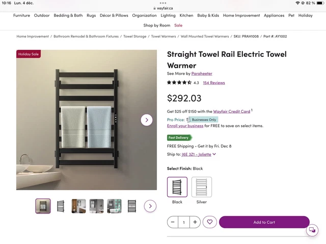 Brand new Paraheeter bathroom warmer towel rack - Unopened
