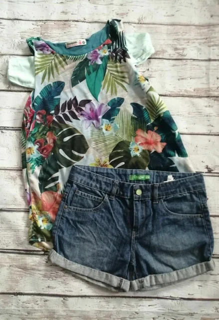 DESIGUAL ragazze pantaloncini con camicetta insieme combinazione taglia...