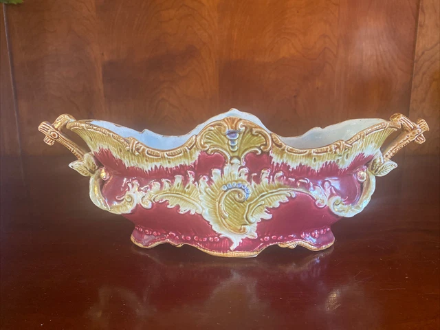 Antique Continental Majolica Elegant Centerpiece Compote Bowl 12.5” Long