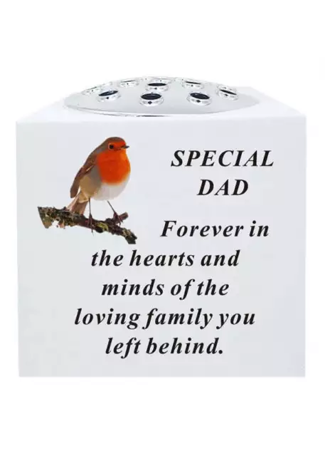 Dad - White Robin Memorial Rose Bowl Flower Vase – Grave Plaque Tribute Ornament