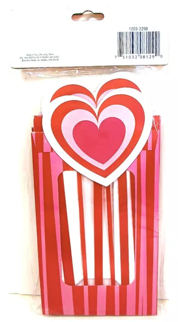 Valentine Heart Treat Bags,4x,Cardboard/Plastic,Red/Pink Stripes,3"x5"x5" 2