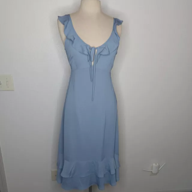 Doe & Rae Womens Long Dress Small Dusty Blue Ruffle Top Flounce Hem Lined Skirt