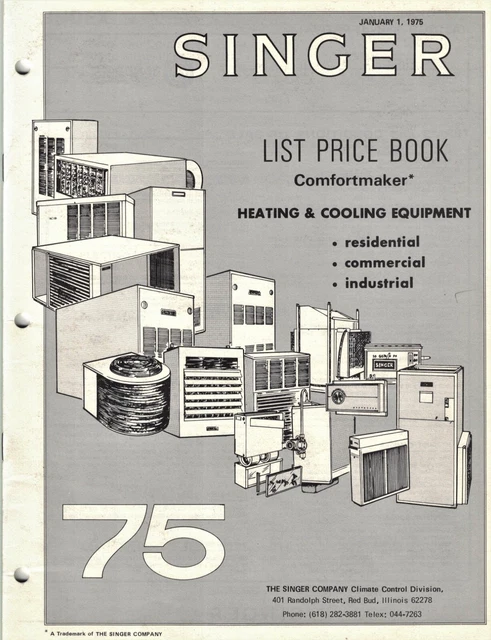 The Singer Company 1975 Price Book for Comfortmaker HVAC Equipment