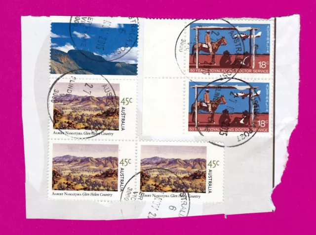 Australian Stamps - 2002 45c x 3 Albert Namatjira Used on Piece (GF)