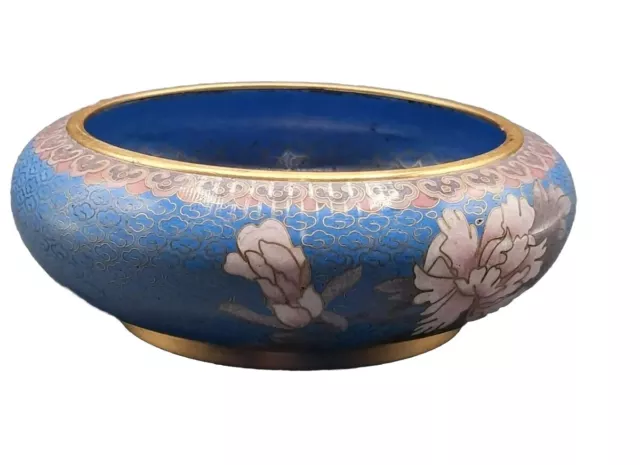 Vintage Antique Chinese Jingfa Cloisonne Bowl Enamel on Brass Flowers Ornate 2