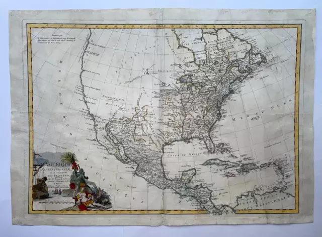 North America 1779 Brion De La Tour Unusual Large Antique Map 18Th Century