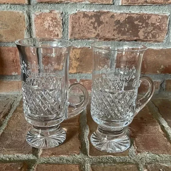 Galway Irish Crystal Set of 2 Irish Coffee Etched Mugs