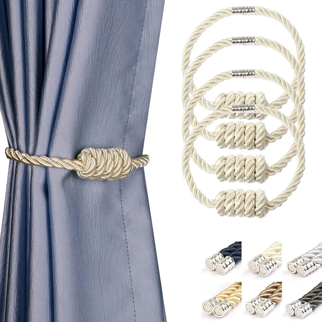 1 Pair Magnetic Curtain Tiebacks Clips Buckle Woven Rope Holdbacks Home Window