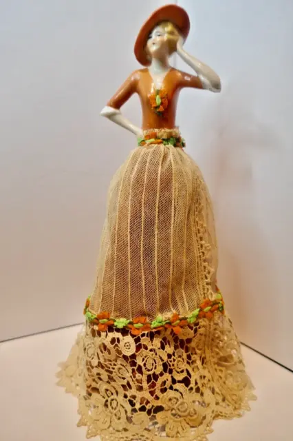 Antique Porcelain German Half Doll Arms Away & Back Antique Lace Skirt #15167
