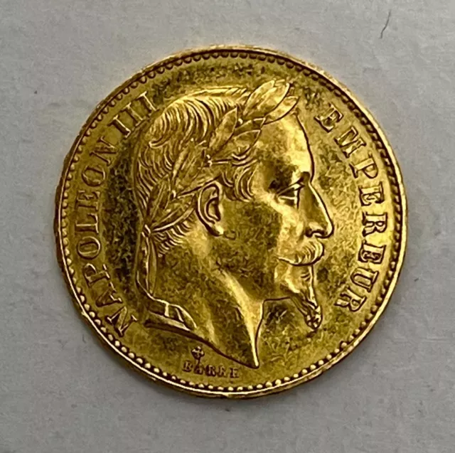 1869 Napoleon III Empereur Empire Francais Gold France 20 FR Francs Coin Barre