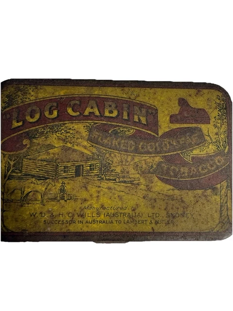 log cabin flaked gold leaf tobacco tin LOG CABIN FLAKED Gold Leaf Fine 2 oz Tobacco Tin With Cutter W.D. & H.O.  Wills $49.95