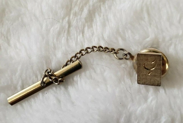 Vintage Mid Century Tie Tack Lapel Pin with chain arabic hebrew character ou34