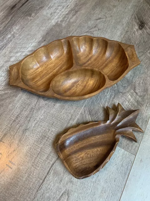 Wooden Clamshell And Pineapple Platters Serving ware Plates Retro  Style