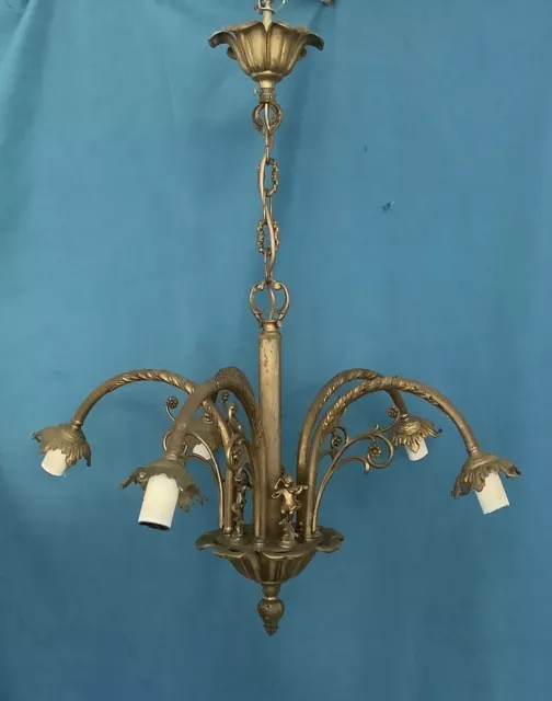 Ancien Lustre Bronze Avec Chérubins Occasion