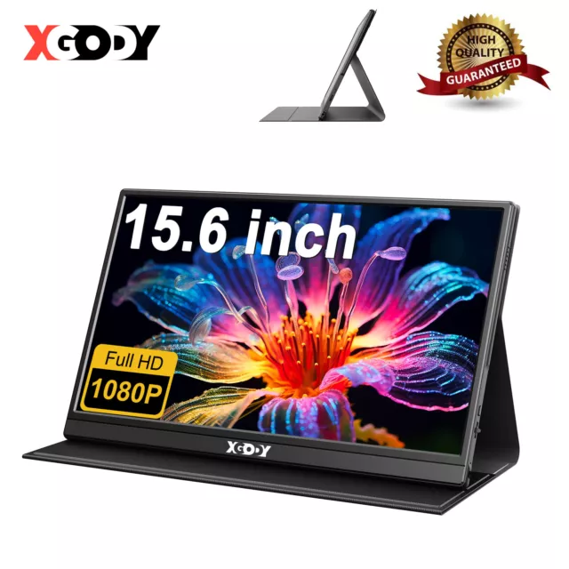 XGODY Portable Monitor 15.6 Inch HDR 60Hz FHD 1920×1080P IPS HDMI Type-C USB-C