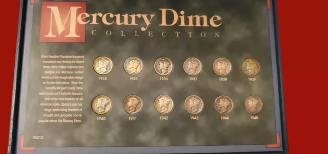 1934-1945 The American Historic Society Mercury Dime Collection 12pc. Coins RARE 2