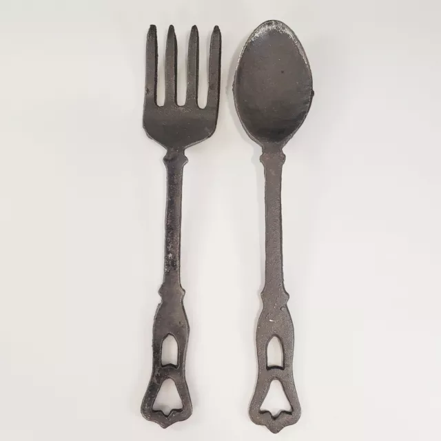 Vtg Cast Iron Fork & Spoon Utensil Wall Decor Art Gothic Farmhouse Primitive