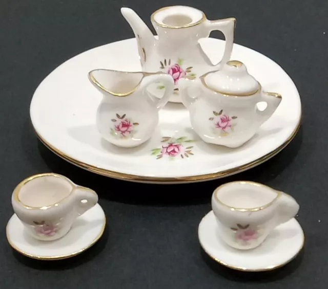 Vintage Miniature tea set porcelain 9 pieces Roses Gold Trim
