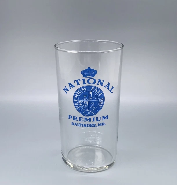 National Premium Beer Shell Glass / Vtg Barware Advertising / Man Cave Bar Decor