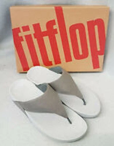 Fitflop Lulu Shimmer Pewter Silver Grey PU Toe Post Ladies Sandals Box Sz 7