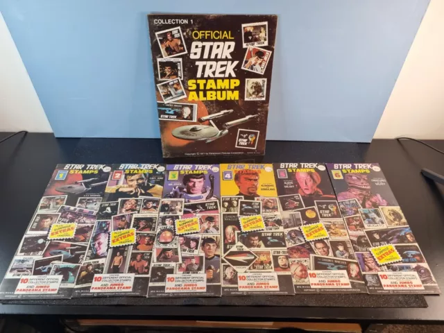 Vintage Star Trek TOS 1977 Briefmarkenalbum & 6 ungeöffnete Packungen Briefmarken USA Sehr guter Zustand