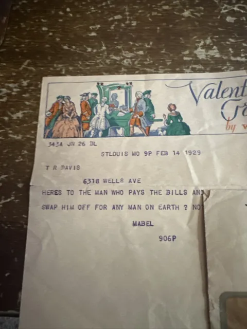 Western Union Telegram And Envelope  Valentines Day 1929