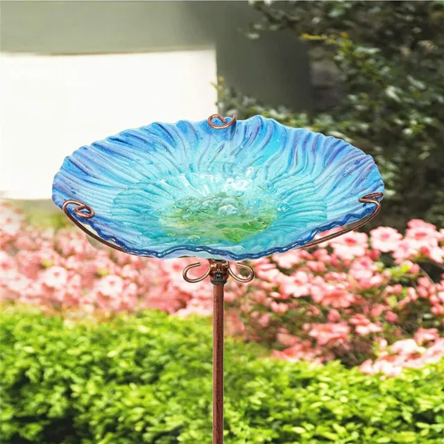 Retro Gorgeous Glass Bird Bath Feeder Outdoor Water Birdfeeder Weather-Resistant