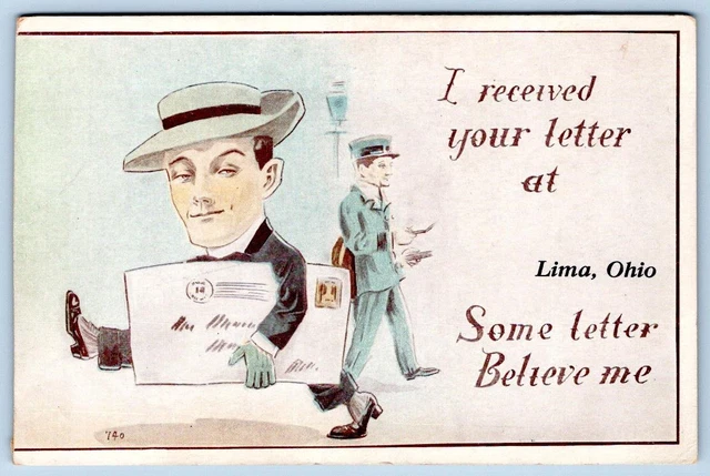 1912 Lima Ohio*I Received Your Letter*Some Letter Believe Me!*Mailman*Big Head
