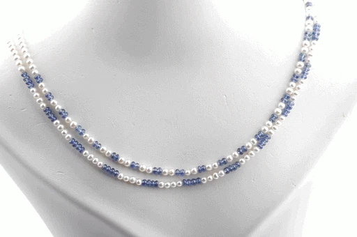 Süßwasser Perlen Kette mit Saphir 2-reihig Länge 47cm Verschluss 925 Silber *