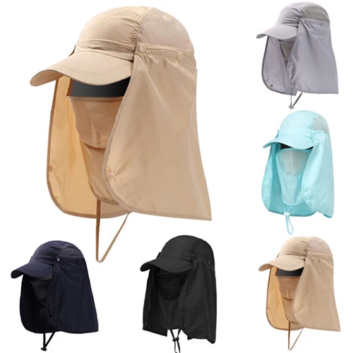 Men Sun Cap With Face Neck Cover Flap Outdoor Removable UV Protect Fishing Hat