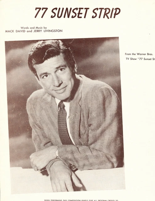77 SUNSET STRIP - Sheet Music Warner Bros TV Show Efrem Zimbalist Edd Byrnes