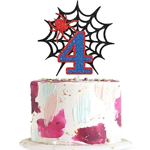Dalaber Spider Man Cake Topper for 4th Birthday - Boys 4th Birthday Party
