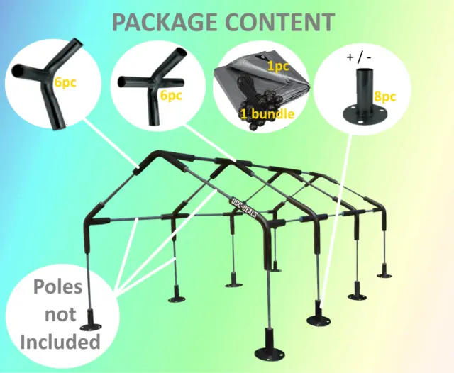 18x30 Canopy Tent Kit 1-3/8" ID w/Tarp  No Poles/Legs Carport Boat RV Greenhouse 2