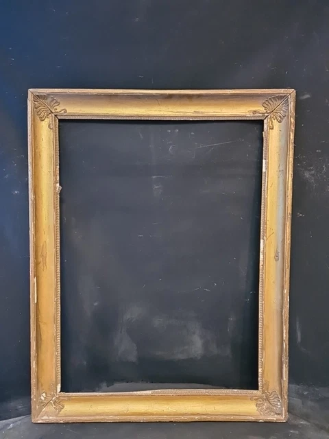 ANCIEN GRAND CADRE EN BOIS ET STUC DORE A LA FEUILLE PAYSAGE EPOQUE XIX