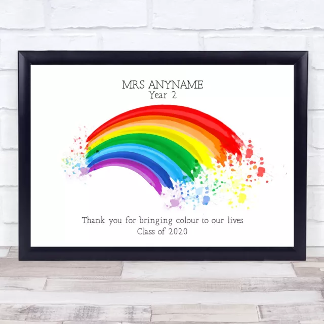 Rainbow Paintbrush Colourful Splatter Thank You Personalised Wall Art Print