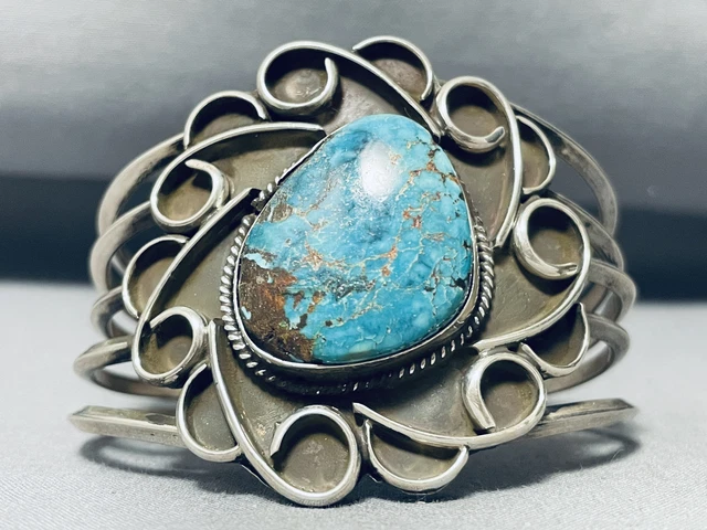 Twirling Twist Vintage Navajo Turquoise Sterling Silver Bracelet Cuff Old