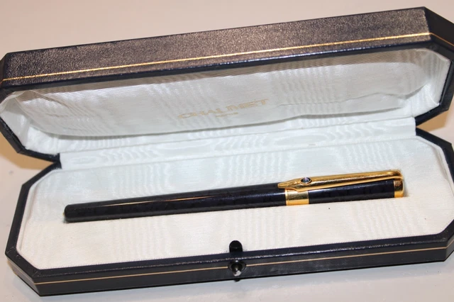 Stylo Plume Chaumet - Résine Violette Marbrée - Plume En Or Massif 18 Carats - Occasion