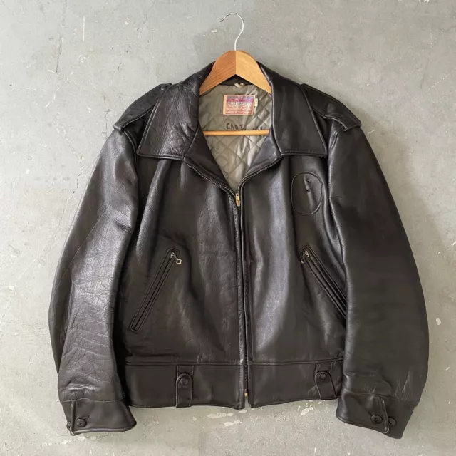 Vintage California Sportswear Steerhide Leather Jacket 1940s Size 44 CHP Patrol